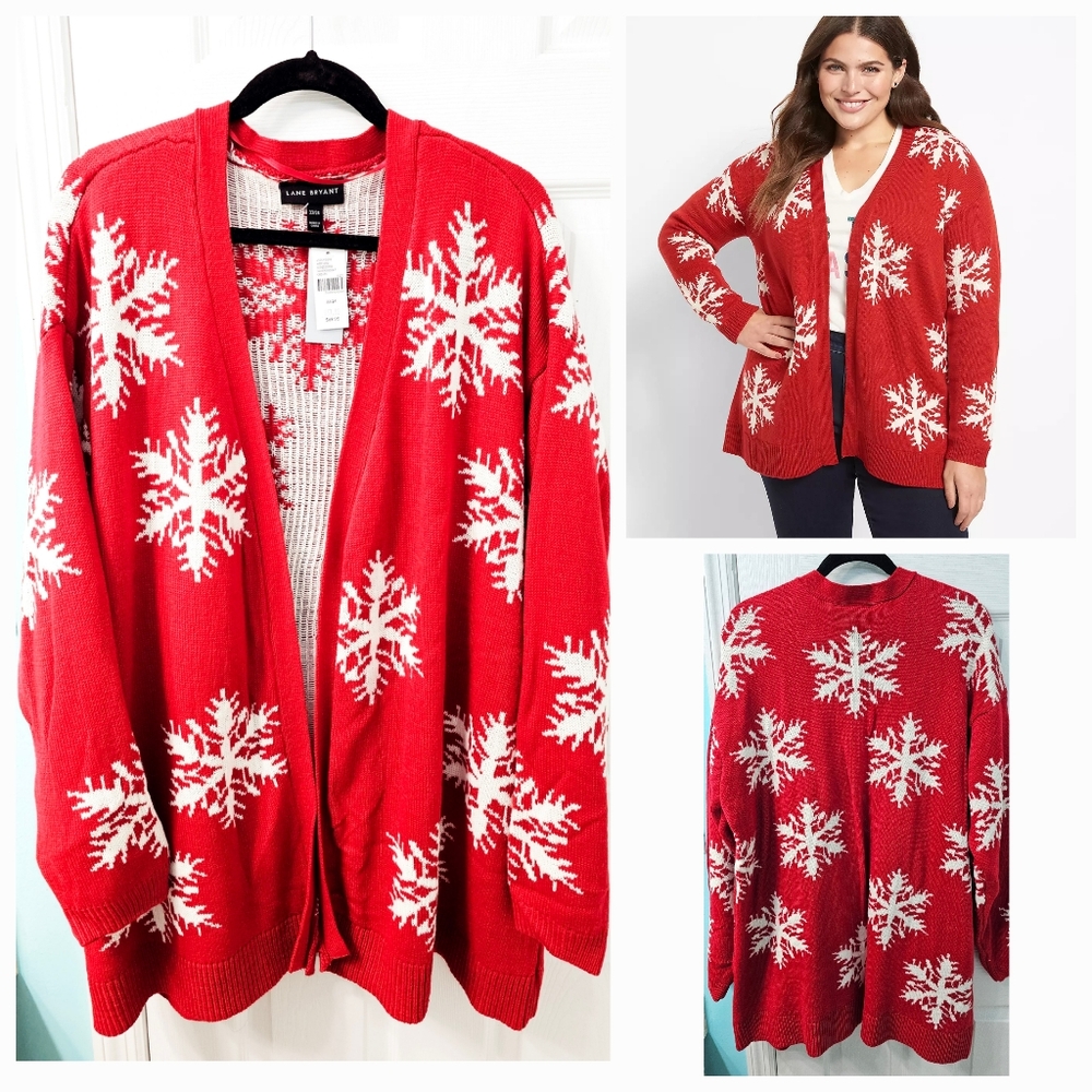Lane Bryant Red Snowflake Cardigan 22/24